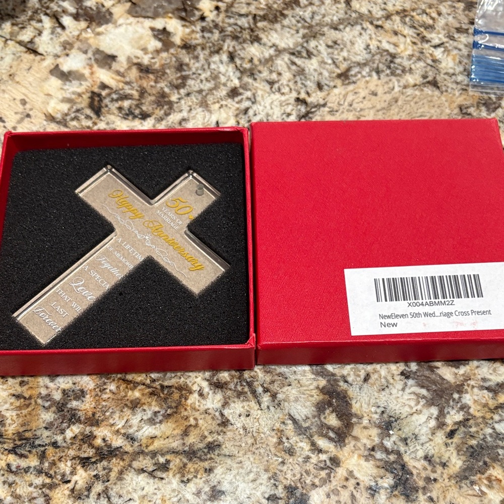 Golden 50th Anniversary Cross Keepsake